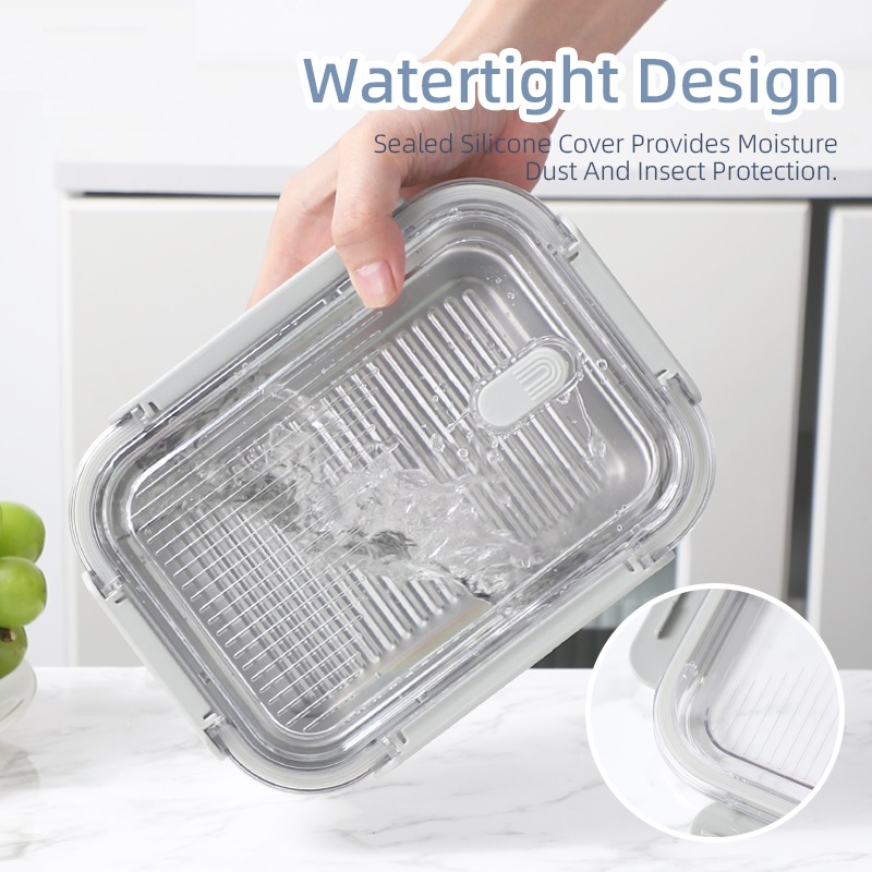 Boîte de Conservation Hermétique en Acier Inoxydable 1600 ml – Couvercle Transparent Haute Visibilité – Design Empilable & Étanche – Image 4