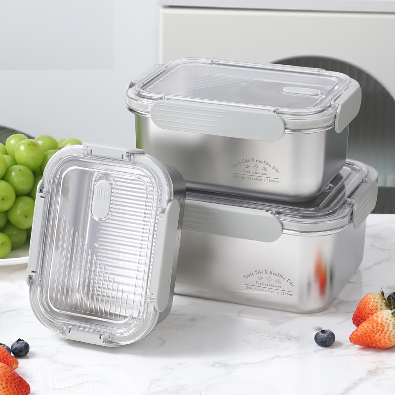 Boîte de Conservation Hermétique en Acier Inoxydable 1600 ml – Couvercle Transparent Haute Visibilité – Design Empilable & Étanche – Image 3