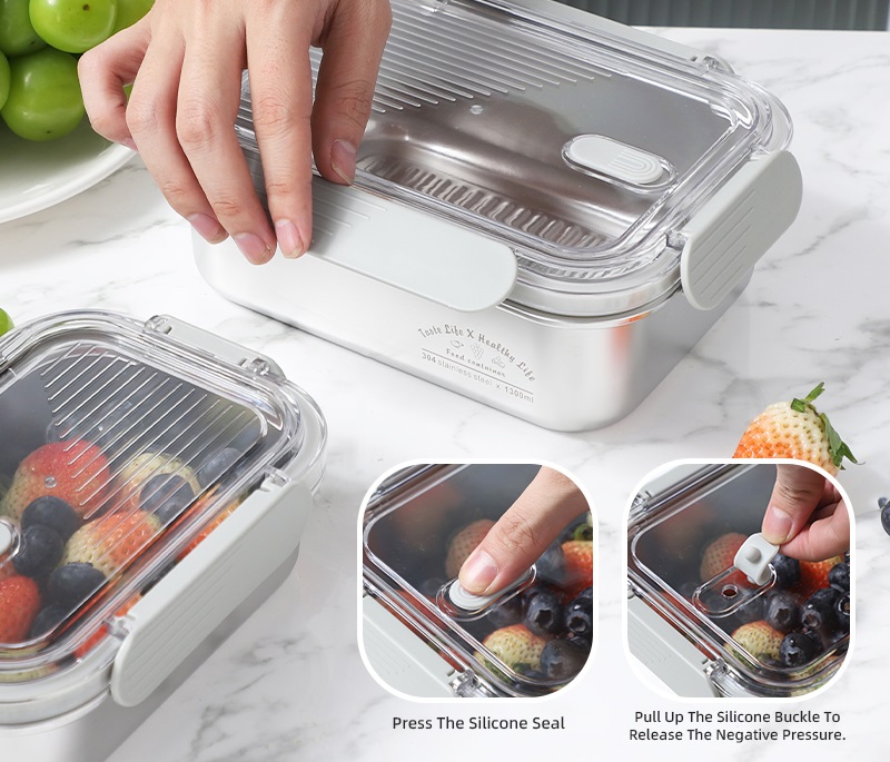 Boîte de Conservation Hermétique en Acier Inoxydable 1600 ml – Couvercle Transparent Haute Visibilité – Design Empilable & Étanche – Image 5